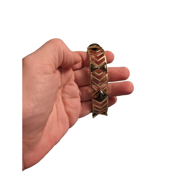 Chevron Gold Tone Costume Jewelry Cut Out Bracelet Smoke Gemstones Adjustable - Picture 2 of 13